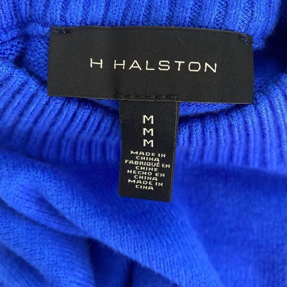 H Halston Solid Blue Sweater Size Medium Layered Sleeves - Picture 6 of 8